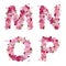 Spring alphabet with cherry flowers MNOP