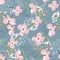 Spring autumn pink flowers with white herbs seamless pattern.