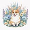 Spring Awakening with Welsh Corgi and Watercolor Blossoms AI Generated