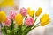 Spring background. Fresh bouquet of tulips, close up. spring flower concept