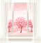 Spring background with an open window and blossoming pink sakura