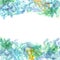 Spring background, wreath with mint green leaves, watercolor. banner for text. Vector