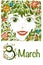 Spring Beautiful girl portrait. Girl spring, summer, symbolizes flowering Postcard March 8, International Women`s Day