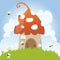 Spring Bees House Mushroom Door Fairy Tale Clouds