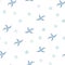 Spring bird seamless pattern with musical notes. Seamless white background with blue birds, circles, spots, dots. Hand