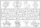 Spring black and white maze for kids. Garden geometrical preschool printable activity with kawaii insects, flowers. Easter holiday