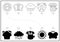 Spring black and white shadow matching activity with cute kawaii holiday symbols. Easter shape recognition puzzle. Find correct