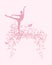 Spring blossom branches with flying swallows and dancing ballerina vector silhouette