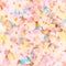 Spring blurred delicate floral seamless pattern of transparent layered flowers Blue pink white yellow orange colors