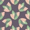 Spring botanic seamless pattern with pink and green leaves on purple background