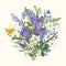 Spring bouquet. Wild and garden flowers. Botanical classic illustration.