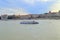 Spring Budapest, Danube river, dusk, pleasure boat on the river