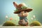 The Spring Bunny, baby rabbit wearing a hat in a spring setup, representing nature rejuvenation and the coming of spring. Ai