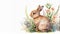Spring bunny watercolor animals hare in meadow