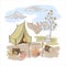 SPRING CAMPING Rest At Nature Hand Drawn Vector Illustration