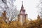 Spring campus with yellow flowered trees of famous Russian university in Moscow