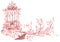 Spring cherry blossom and bird cage vector