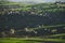 Spring cherry tree, meadows and fields landscape in Slovakia. Blossoming cherry trees. Fresh country in Hrinova