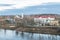 Spring city landscape on the Volga river. Rzhev, Tver region.