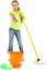 Spring Cleaning Girl Child Mop Bucket Smile