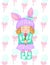 Spring clip art cartoon girl in hat with ears and curly hair like bunny or rabbit For spring greeting card, seasonal promo banner