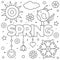 Spring. Coloring page. Black and white vector illustration.