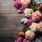 Spring composition made of beautiful blossoms on wooden table