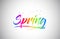 Spring Creative Vetor Word Text with Handwritten Rainbow Vibrant Colors and Confetti