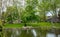 Spring day in Canton, Ohio, USA. Holiday homes, green grass and trees