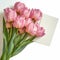 Spring delight Pink tulips bouquet with a greeting card