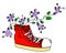 Spring design sneakers with spring flowers in hipster style hand-drawn . Element waiting for prints on a t-shirt or postcard