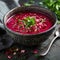 Spring Detox Beetroot Soup, Beet Root Borscht Bowl, Beetroot Soup, Copy Space