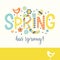 Spring doodle text design with birds, flowers and dots