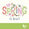 Spring doodle text design with birds, flowers and dots