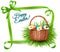 Spring Easter background. Easter eggs in grass with flowers.