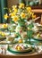 Spring Easter Table Decor with Daffodils and Easter eggs