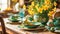 Spring Easter Table Decor with Daffodils and Easter eggs