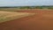 Spring farmland landscape with plowed fields, aerial