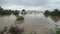 Spring field flooded by high water of a small river