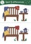 Spring find differences game for children. Garden preschool activity with cozy bench, tea table, cup, pillow. Attention skills