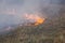 Spring fires dead wood in the forest and firefighters extinguishing the fire close-up, front and background blurred with the