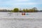 Spring flood on the Dnieper River. The water level rose and flooded the beach