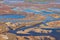 Spring flooding of forest river, top view