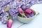 Spring floral arrangement tulips and hyacinth