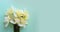 Spring flower arrangement. Delicate yellow daffodils on a light green background.