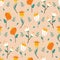 Spring flower bloom seamless pattern. Stylized retro floral stems all over print. Pretty modern feminine fashion fabric. Trendy