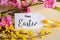 Spring Flower Decoration, Label With English Text Happ Easter