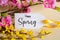 Spring Flower Decoration, Label With English Text Happy Spring