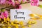 Spring Flower Decoration, Label With English Text Spring Cleaning