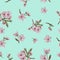 Spring Flower Pattern. Mint Background. For Background, Print, Design and Textile.
